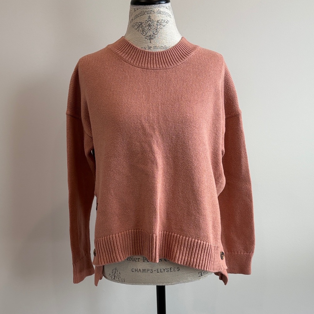 Madewell Mauve Crewneck Sweater with Hem Buttons